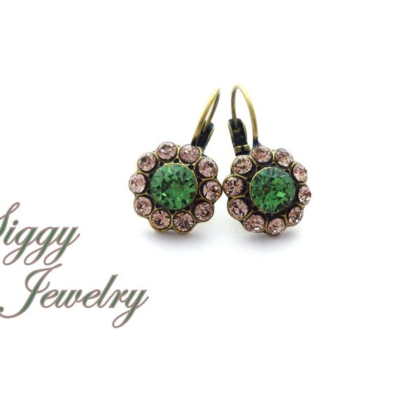 Swarovski Crystal Erinite and Vintage Rose Daisy Flower Drop Earrings - Picture 3 of 6